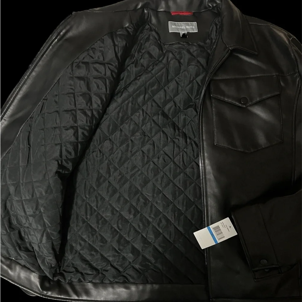 Michael Kors Men's Black Faux Leather Moto Jacket Coat Size XL NWT M89843 Comfy‎